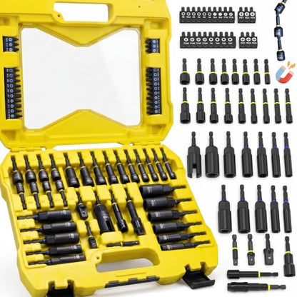 61PCS Magnetic Impact Nut Driver Set, Deep Nut Drivers for Drills Metric & SAE, Socket Adapters, Wing Nut Driver, 1/4'' Quick Change, Bit Extension, Pivoting Nutsetter, S2 Steel Bits, Upgraded Box - style: 61 piece