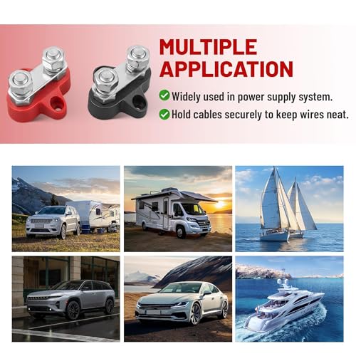 RED WOLF 12V 150A Power Distibution Block 5/16" Dual Stud Busbar M8 Terminal Bus Bar 12 Volt DC Battery Junction Post for Auto Boat Marine Solar System Positive and Negative (2PC) - size: Dual M8 Stud