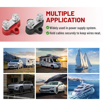 RED WOLF 12V 150A Power Distibution Block 5/16" Dual Stud Busbar M8 Terminal Bus Bar 12 Volt DC Battery Junction Post for Auto Boat Marine Solar System Positive and Negative (2PC) - size: Dual M8 Stud
