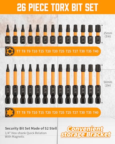 46 Pcs Screwdriver Bit Sets, Torx Bit Set T7-T40 & Allen Wrench Drill Bit | 1/4” Hex-Shank S2 Steel Hex Bits Set, 1” & 2” Long - style: 46 Pcs
