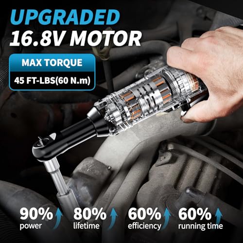 FULLYEA Cordless Electric Ratchet Wrench Set, 16.8V 3/8 cordless ratchet, 550 RPM, Variable Speed Power Ratchet Tool Kit with 2 * 2.0Ah Battery, 1/4" Adapter & 3" Extension Bar(Blue)