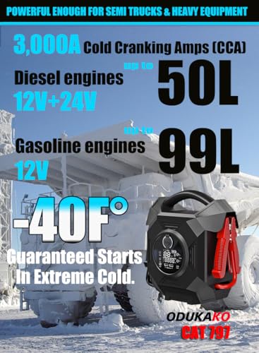 CAT797 Truck Jump Starter Heavy Duty, 30000A Peak, 12V/24V, -40°F Instant Start,Battery Booster for Forklift, Tractor, Semi Truck, Yacht, Gasoline and Diesel Engines Up to 50L, Class 8 - color: black