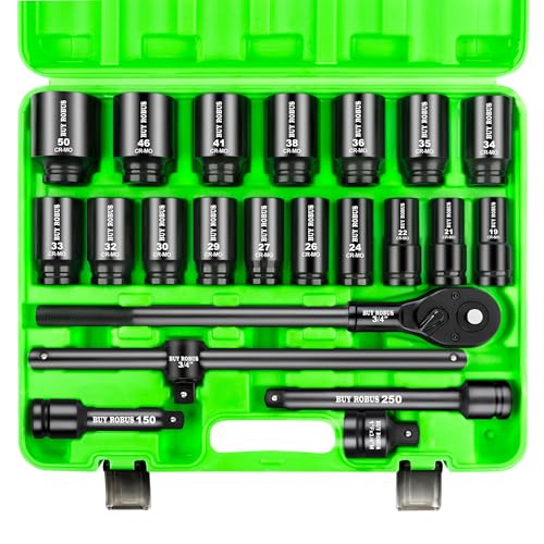 22PCS 3/4" Impact Socket Set, 6-Point Metric (19mm-50mm), Cr-Mo Steel Set with Adapters, Quick Release Ratchet Wrench, Andextension Rod Durable Storage Case - size: 22-Piece 3/4" Metric Impact Socket Set