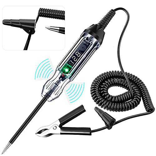 Upgraded 3-72V Buzzer Automotive Test Light, Heavy Duty Digital LED Circuit Tester with Voltmeter and Dual Color Polarity Indicate Light, Bidirectional DC Voltage Tester Electric Light Test Pen