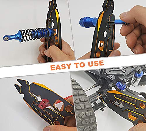 RC Shock Absorber Pliers Aluminum Alloy 4 in 1 RC Crawler Multifunction Pliers Tool RC Rod Ends Disassemble Tool for Traxxas HSP Car Black Gold - color: Black Gold