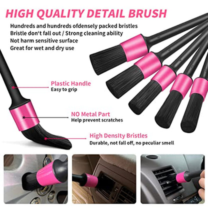 Pink 62" Car Wash Brush with Long Handle,Chenille Microfiber Car Wash Mop Sponge Mitt ,Windshield Window Squeegee,Wheel Brush,Car Detailing Brushes,Car Duster,Towel,Car Cleaning Kit for Cars RV Truck