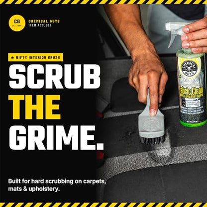 Chemical Guys, The Nifty Interior Detailing Brush, Synthetic Bristle Scrub Tool for Car Carpet Floor Mats Upholstery Trunk Liners, Auto Cabin Cleaning Brush with Ergonomic Short Handle - Grey - size: 1 Pack