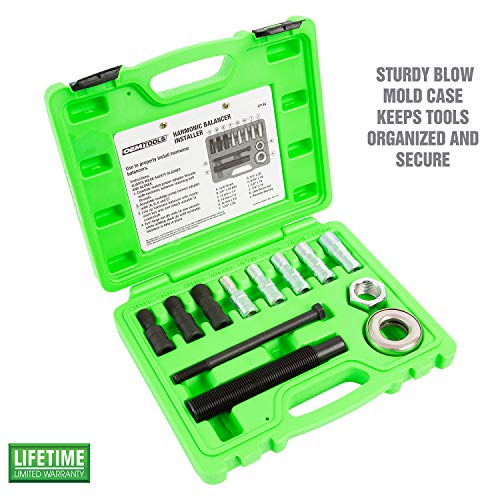 OEMTOOLS 37144 Harmonic Balancer Installer, 9 Adapters, 3/8in Bolt, Steel Construction, Fits SAE Metric Crankshafts, Mechanic Tools for Automotive Engine Service - color: Green Case