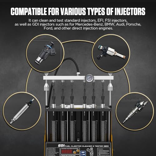 CT400 Fuel Injector Cleaner Tester Machine for GDI EFI FSI PIEZO Gasoline Injectors, 6-Injector Ultrasonic Cleaning and Testing Machine, 12/70/120V Injector Drive, 12 Functions, 110V