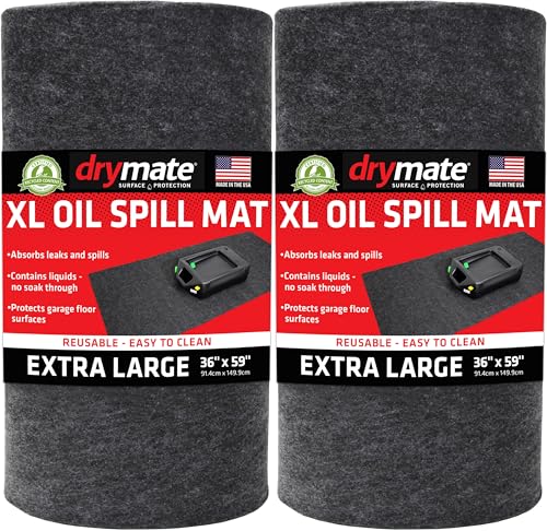 Drymate XL Oil Spill Mat (36" x 59") (2-Pack), Premium Absorbent Oil Pad, Reusable, Washable, Durable, Waterproof Backing Contains Liquids, Protects Garage Floor Surface (USA Made) - size: 36" x 59" (2-Pack)