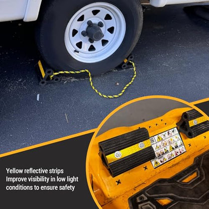 Tyenaza Wheel Chocks Heavy Duty Rubber Wheel Blocks Anti Slip Tire Stopper Blocks with Rope and Reflective Strips for Trailers Camping Vehicle Truck