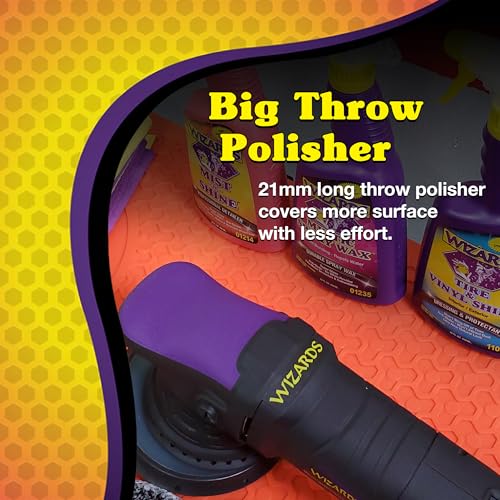 Wizards Buffing Kits DA Polisher Scratch and Swirl Remover Kit with Big Throw Polisher - 7 Piece Car Detailing Kit with Car Polish and Buffing Compound - Car Buffer for Car Detailing Supplies - color: Purple