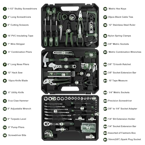 Prostormer 269-Piece Tool Set, Complete Tool Kit for Home, Auto and Mechanics Repair, General Household Hand Tool Box with Drawer for Men & Women (Green) - color: Green