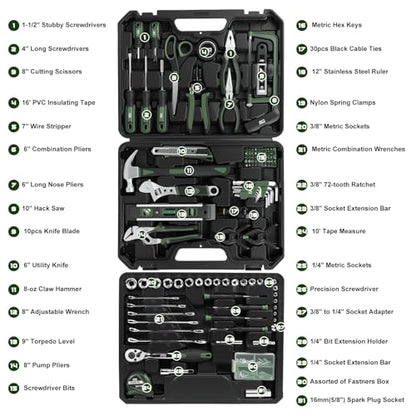 Prostormer 269-Piece Tool Set, Complete Tool Kit for Home, Auto and Mechanics Repair, General Household Hand Tool Box with Drawer for Men & Women (Green) - color: Green