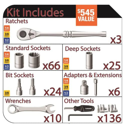 Husky 270-piece mechanics tool sets 1/4,3/8,1/2 drive $545 value