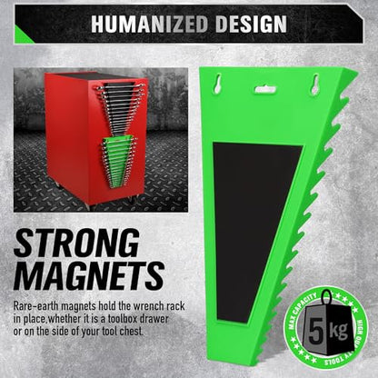 Magnetic Wrench Organizer 4-piece, Wrench Rack Tool Trays SAE (1/4" to 1-1/16"), Metric (6mm to 24mm), 64-Slot Drawer Storage Tools, Wrench Set Holder - color: 64-Slot Multi-Color