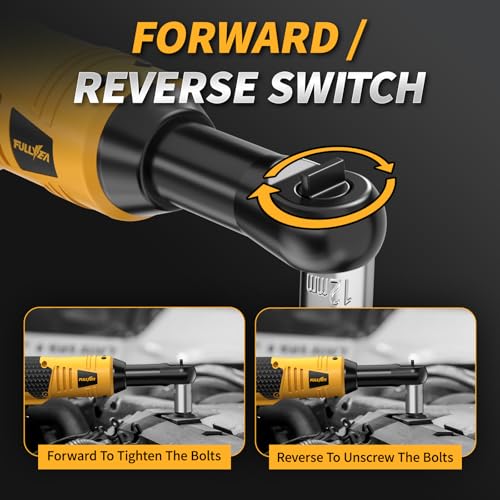 FULLYEA 3/8" Cordless Electric Ratchet Wrench Set, 550RPM, 40Ft-lbs, 16.8V Extended Power Ratchet Tool Kit with Variable Speed, 1/4" Adapter, 3" Extension Bar, 2*2.0Ah Battery and Fast Charger(Yellow)