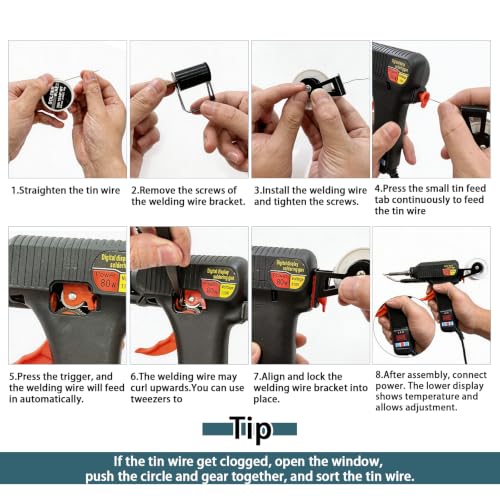 Soldering Gun Kit, 80W Adjustable Temperature Soldering Iron with LED Display, 3 Tips, 3 Solder Wire Rolls, Desoldering Pump, Tweezers & Brass Wire Cleaner for Electronics Repair and DIY Welding