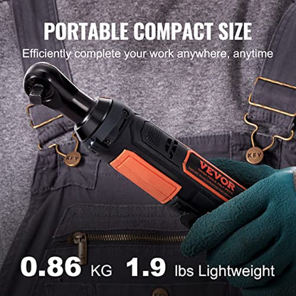 VEVOR 3/8" Cordless Electric Ratchet Wrench Set, 33 Ft-lbs 12V Power Ratchet Tool Kit with 45-Min Fast Charge, 2-Pack 2.0Ah Battery, Built-in LED Light, Variable Speed Trigger, 10 Sockets