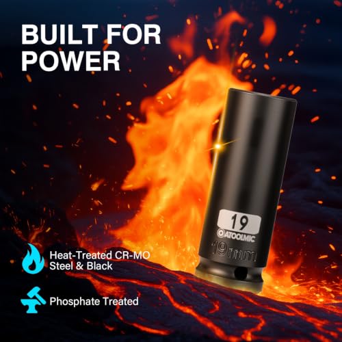 1/2 Inch Drive x 19mm Deep 6PT CR-MO Impact Socket for Removing Axle nut | Metric Socket,6-Point Radius Corner Design,Two Size Markings,Square Chamfered Opening,For Removal of Axle Nut - size: 19 mm, style: 1/2" Drive Deep Socket