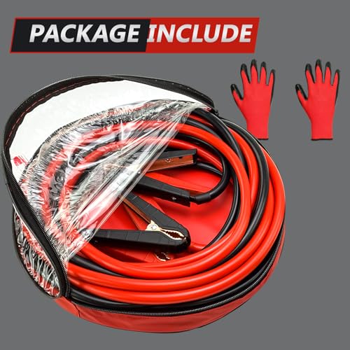 0 Gauge 25FT Jumper Cables, Heavy Duty Jumper Cables for Car Van Truck, Commercial Grade 3000AMP Automotive Booster Cables for Jump Starting Dead or Weak Batteries, With Storage Bag & Gloves - size: 0 Gauge - 25FT