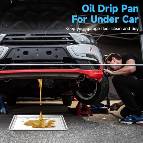 2-Pack Stainless Steel Oil Drip Pan, 24x16x1.9'' Oil Drip for Car | 1.9'' High Lip Anti-Splatter, Rust-Proof, Deform-Resistant, Large Drip Tray Oil Catch Pan for Under Car Garage Floor Clean