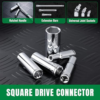 SK Tools USA 3/8" Drive, 12 Piece, 6 Point, SAE, Deep Chrome Socket Set