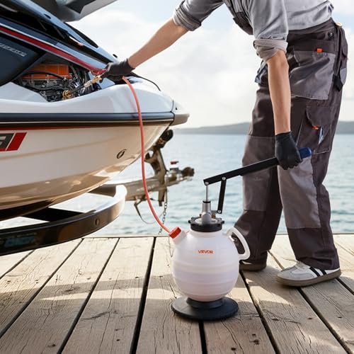 VEVOR Transmission Fluid Pump, 7.5 L Capacity, Manual Fluid Transfer Pump with 8 ATF Adapters & 47 in Outlet Horse, ATF Refill Kit, Oil Extractor Dispenser with HDPE Tank for Cars, Lawn Mowers