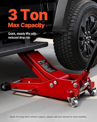 VEVOR Low Profile Floor Jack 3 Ton Aluminum and Steel Racing Floor Jack with Dual Pistons Quick Lift Pump, Hydraulic Trolley Car Lift for Sports Car, SUV, Pickup, Lifting Range 3.3"-20.3"