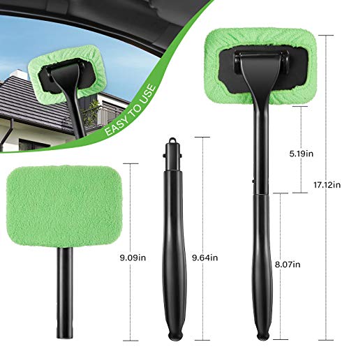 Frienda 2 Set Windshield Cleaner Tool Inside Car Windshield Cleaning Wand Auto Window Cleaner with Detachable Handle, 8 Reusable Microfiber Pads and 2 Spray Bottles for Car Interior(Gray, Green) - color: Gray, Green