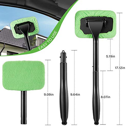 Frienda 2 Set Windshield Cleaner Tool Inside Car Windshield Cleaning Wand Auto Window Cleaner with Detachable Handle, 8 Reusable Microfiber Pads and 2 Spray Bottles for Car Interior(Green) - color: Green
