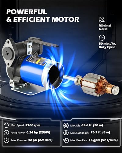 OMT 12V Electric Fuel Transfer Pump Kit, 15GPM Diesel Fuel Transfer Pump | Aluminum Nozzle Transfer Pump for Diesel Kero Light Fuels, Heavy Duty Automatic Oil Transfer Pump with Overheat Protection - color: 15GPM Gas Pump Kit