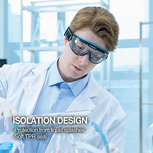 DEX FIT Safety Goggles SG220, Wide-Vision Lab & Chemical Splash Eye Protection, Anti-Fog & Scratch Resistant, Soft Seal, Z87.1 Approved; Black/Orange, Clear Lens, 30mm Strap, 1 PC - color: Black/Blue - Orange - 30mm