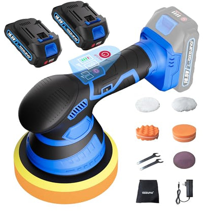 Cordless Car Buffer Polisher, 2x2Ah 21V Batteries 6'' Car buffer Waxer Kit, 6 Variable Speed 5500RPM Orbital Polisher, 5 Kinds Pads Polisher for Car Detailing, Boat Sanding, Scratch Removing