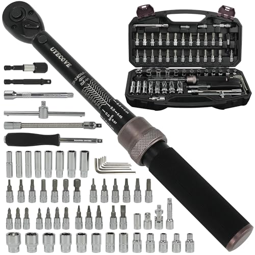 63Pcs 1/4-Inch Drive Click Torque Wrench Set(1-25 N.M/20-240IN.LB)，with Bit Socket Set Metric and Extension Bar for Auto Repairing and Household, with Storage Case - size: 63Pcs 1/4"Torque Wrench(1-25 N.M/10-222.5IN.LB)