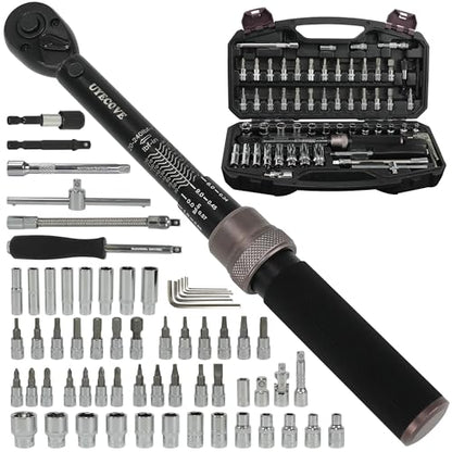 63Pcs 1/4-Inch Drive Click Torque Wrench Set(1-25 N.M/20-240IN.LB)，with Bit Socket Set Metric and Extension Bar for Auto Repairing and Household, with Storage Case - size: 63Pcs 1/4"Torque Wrench(1-25 N.M/10-222.5IN.LB)