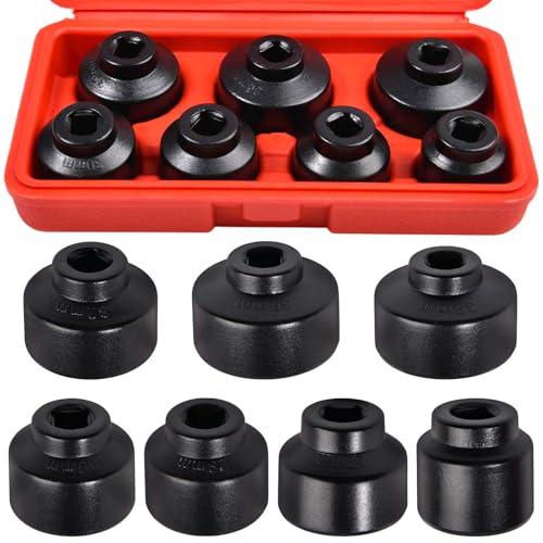 7-Piece Oil Filter Socket Set, 3/8" Drive Low Profile Oil Filter Cap Wrench Socket Set | 24mm, 27mm, 29mm, 30mm, 32mm, 36mm, 38mm | Aluminum Alloy, 6-Point Design, Storage Case Included