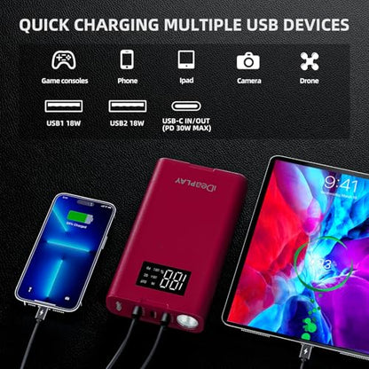 IDEAPLAY Jump Starter, 1500A Car Battery Jump Starter Portable for Up to 7.0L Gas and 5.5L Diesel Engine,Type C Fast Charging Battery Jumper with LED Flashlight