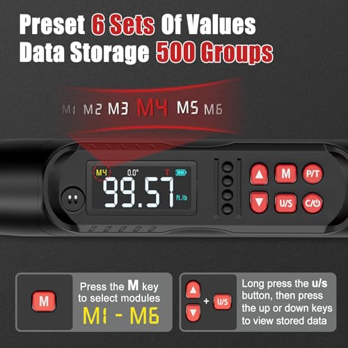 VANPO 3/8 Drive Digital Angle Torque Wrench 5-99.6 Ft.lb, ±2% Accuracy | 6.8-135 Nm Electronic Torque Wrench, Buzzer LED Vibration Alarm, Perfect Tools for Car, Motorcycle & Engine Repair - size: 5-99.5 ft.lb/6.8-135 N.m (3/8-Inch)