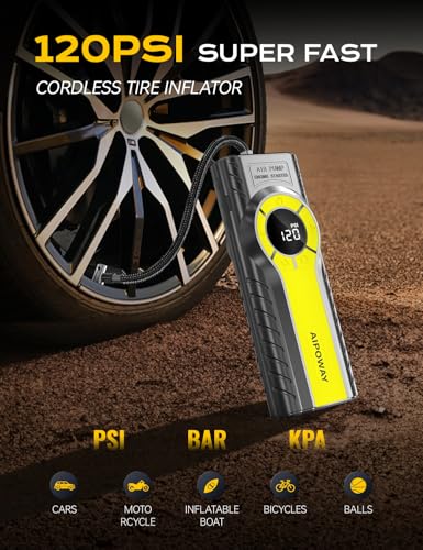 Car Jump Starter with Air Compressor,7000A Jump Starter Battery Pack (All Gas/12.0L Diesel) 12V 160PSI Auto Battery Booster,Jumper Cables with LED,Portable Lithium Jump Box with QC3.0 - color: Black Yellow