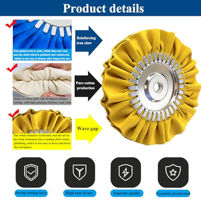 11Pcs 8" Buffing Wheel Polishing Kit for 4.5" Angle Grinder, Aluminum Metal Polishing Wheel Pad with Polishing Compound, 5/8" Arbor Hole for Stainless Steel Brass Copper Mirror Finish - size: 8 inch - 9pcs
