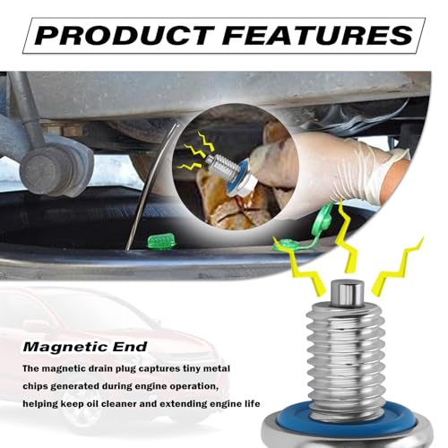 M12-1.75 Magnetic Oil Drain Plug with T45 Torx/15mm Hex Head OEM 65372,Sturdy Car Oil Pan Drain Plug with Oils Drains Plugs Gasket Compatible with Lincoln Ford,Essential Car Oils Plugs