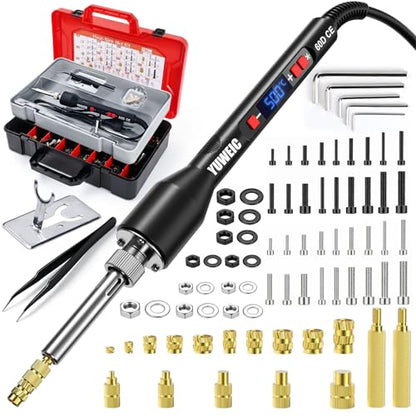 Threaded Inserts Set 60W Nut Inserts Tool Kit Digital Soldering Iron with Adjustable Temperature 392°F–932°F, M2 M3 M4 M5 M6 Heat Insert Tips with Suitcase for 3D Printing DIY Plastic Repair Tool