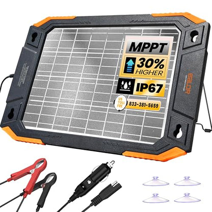BALDR 12V Solar Battery Charger, 13W Waterproof Dual Sided Battery Maintainer, IP67 MPPT Trickle Charger for Car, Trailer, Lawn Mower, Boat - color: Black