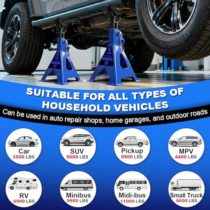 6 Ton (13,200 LBs) Jack Stands with Double Pin Locking,Rubber Cover,Large Foot Base,16"-24" Adjustable Height Heavy Duty Jack Stands,Lifting Car,Bus,RV,SUV,MPV,Pickup Truck,2 Pack Blue - color: blue, size: 6Ton Load Capacity