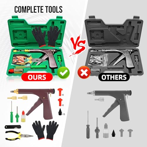 Tire Gun Plug Repair Kit Tire Gun Repair Kit Tire Plug Kit Heavy Duty Professional Car Tire Repair Kit with Plugs Tire Patch Kit Tire Puncture Repair Kit Tire Plug Repair Kit (Brown) - color: Brown