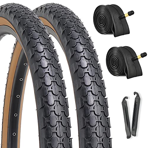 Hycline 2-Pack Cruiser Bike Tires Set: 24/26x2.125 inch Folding Replacement High-Performance Wear-Resistant Tires with Inner Tubes & Tire Levers for Beach & Urban Commuter Bikes - color: Brown Set-26x2.125