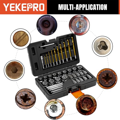 40-Piece Metric Bolt & Screw Extractor Set with Left Hand Cobalt Drill Bit Set, Easy Out Broken Stripped Screw Removal Tool for Damaged, Frozen, Studs, Rusted, Rounded-Off Bolts, Nuts & Screws - size: 40PCS