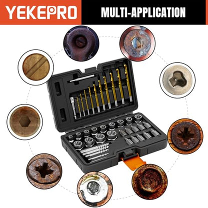 40-Piece Metric Bolt & Screw Extractor Set with Left Hand Cobalt Drill Bit Set, Easy Out Broken Stripped Screw Removal Tool for Damaged, Frozen, Studs, Rusted, Rounded-Off Bolts, Nuts & Screws - size: 40PCS