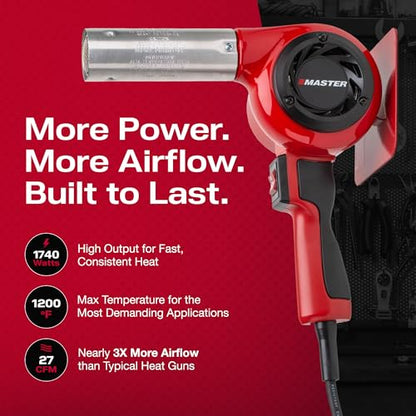 Master Appliance HG-501D Industrial Heat Gun, High Airflow, Quick Change Plug-In Heating Element, 1200F, 120V, 1740W, 14.5 Amps, Engineered In USA - style: HG-501D, 120V
